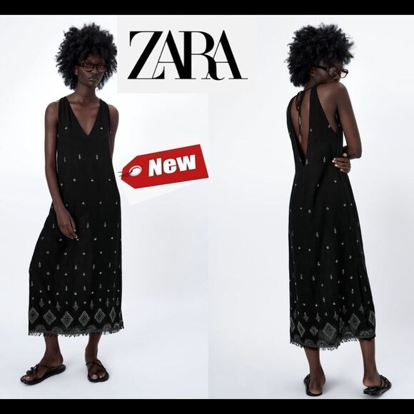 ZARA black embroidered beaded midi dress limited edition Sz S NWT - Picture 1 of 10